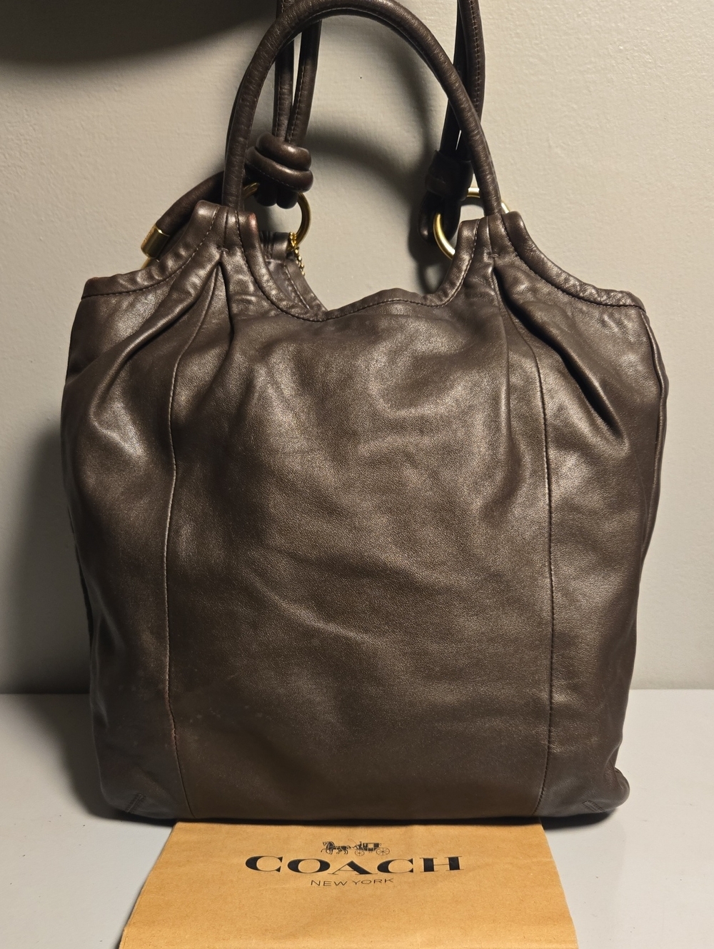 Coach Parker Hobo Dark Brown Leather Shoulder Bag with Gold Turnlock - Picture 12 of 15